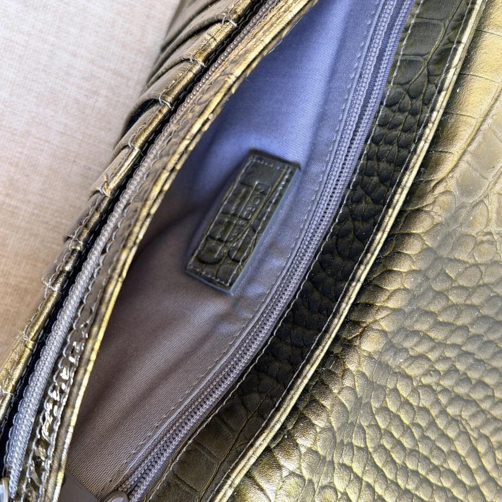 Nordstrom Wallet Womens One Size Green Croc Embossed Leather Envelope Checkbook